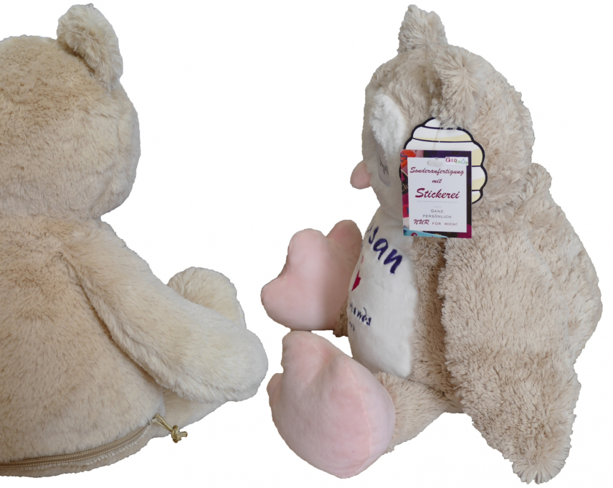 Plüsch Eule Koala Einhorn Pinguin oder Hase (40cm) mit Motiv/Name & Datum